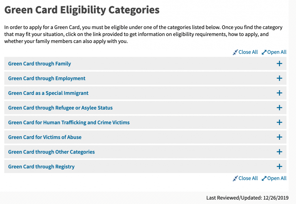 Green Card Eligibility Categories