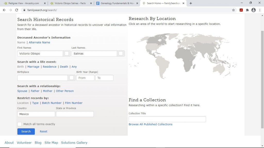 Example FamilySearch Page
