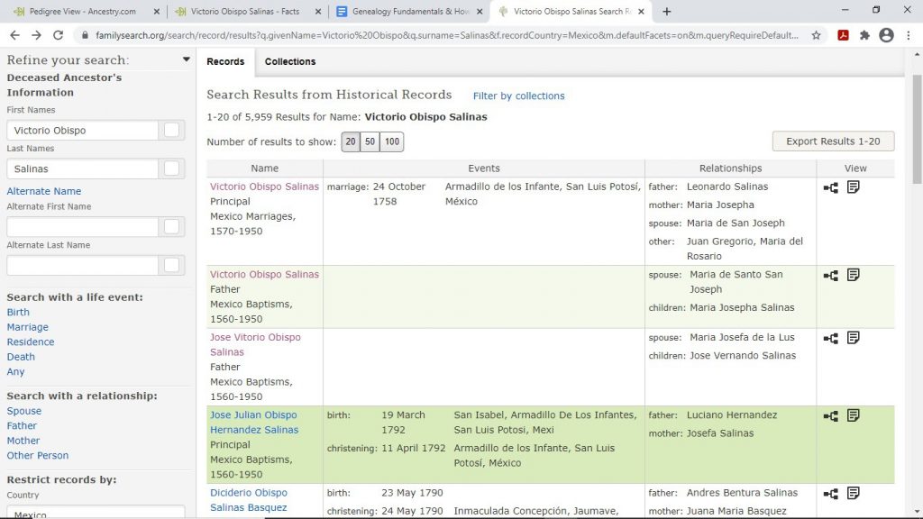 Example FamilySearch Names